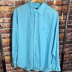 J Crew men’s 100% linen bright Blue Casual button down Shirt long sleeve large
